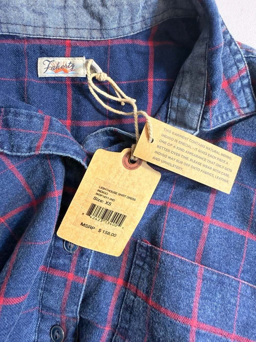 New Faherty Lighthouse Shirt Dress Size XS Indigo Red Windowpane Plaid